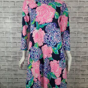 NWOT Lilly Pulitzer Ophelia Swing Dress in High Tide Navy Hey Hey Bouquet Size L